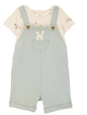 New Baby Boy Carter's 2-Piece Tee & Bunny Shortall Set  12 M